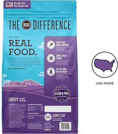 BIXBI Liberty Grain-Free Dry Dog Food, Lamb Recipe – Fresh Meat, High Protein, No Meat Meals – USA Made, 11 lbs