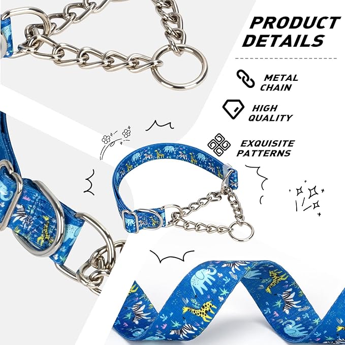 Choke Collar for Dogs - Cartoon Dog Adjustable Training Slip Collar with Chain, Anti Pull Design for Medium & Large Dogs(X-Large)