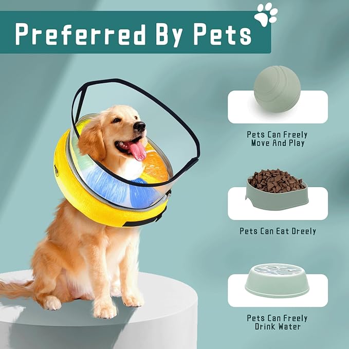 Ovatt PVC inflatable pet collar for small medium and large dogs after surgery ，Washable Dog Cone Collar w/Removable Hard Cone for Dogs After Surgery (Orange, S)