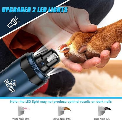 VIWIK Dog Nail Grinder, Dog Nail Trimmers with LED Lights, Pet Nail Clippers Kit for Large Medium Small Dogs & Cats, 2-Speed Quiet Electric USB Rechargeable Pet Paws Grooming Tool Blue