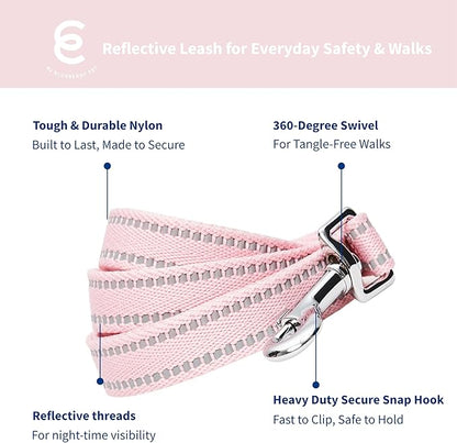 Blueberry Pet Essentials Reflective Dog Collar & Leash Set, Adjustable for Small Dogs | Safe Walking Gear for Pet Parents, Puppy Training & Daily Use SmallDogs, Baby Pink