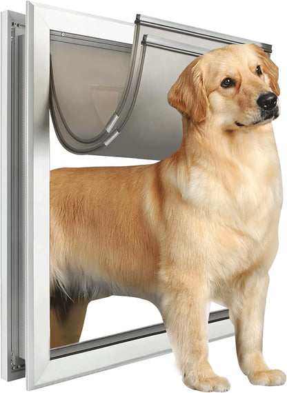 Extra Large Dog Door, XL Dog Door with 2 Self-Closing Insulated Flaps for Extreme Weather, Heavy Duty Aluminum XXL Dogs Doors for Pets Up to 230LBS, for Interior & Exterior Doors, X-Large, Sliver