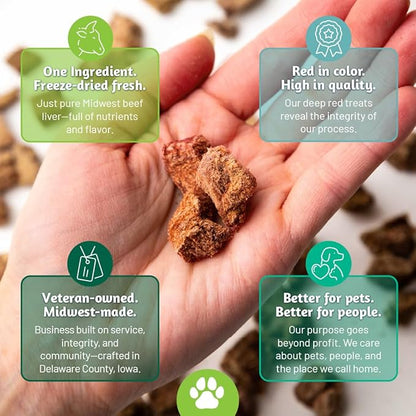 100% USA Freeze Dried Beef Liver Treats for Dogs and Cats – 100% Natural - Single Ingredient – High Protein Snack – All Breeds – Made in USA – 4oz Bag (Regular size pieces for dogs over 15 lbs)