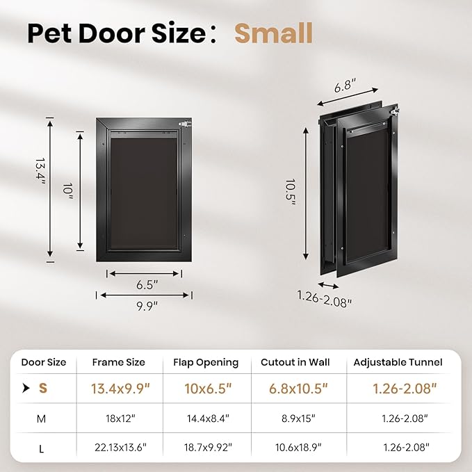 Cat Door for Door, All Aluminum Frame, Small Pet Door for Interior and Exterior, Heavy Duty Doggy Door, Double Magnetic Flaps, Thermal Tnsulation, Energy Efficient, Sliding Lock Panel(Pets Up to 22Lb)