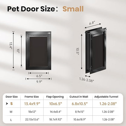 Cat Door for Door, All Aluminum Frame, Small Pet Door for Interior and Exterior, Heavy Duty Doggy Door, Double Magnetic Flaps, Thermal Tnsulation, Energy Efficient, Sliding Lock Panel(Pets Up to 22Lb)