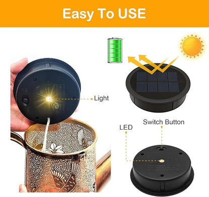YJFWAL Solar Watering Can Lights Replacement Top, 3.6in Round Panel with 3.5Ft 80 Led Copper Wire String Lights for Solar Lantern Water Can Battery Box Accessories