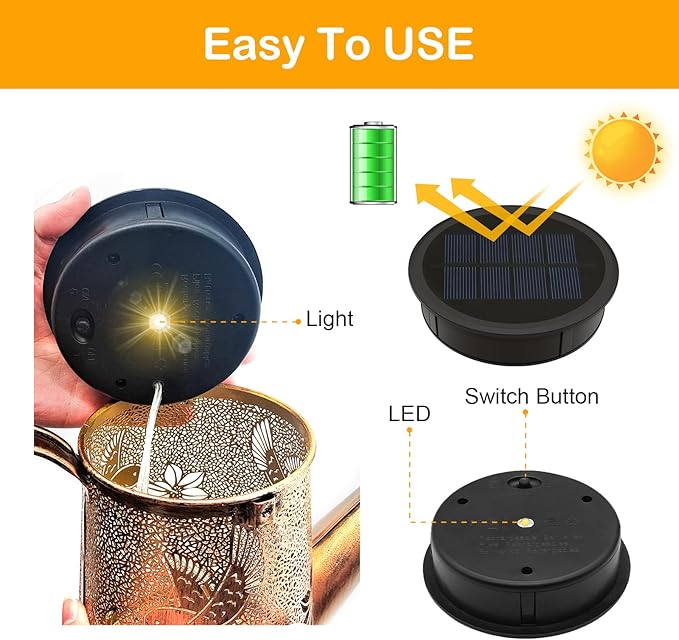 YJFWAL Solar Watering Can Lights Replacement Top, 3.6in Round Panel with 3.5Ft 80 Led Copper Wire String Lights for Solar Lantern Water Can Battery Box Accessories