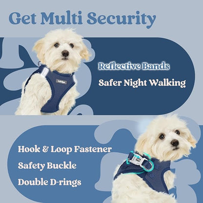 rabbitgoo Small Dog Harness, Step-in Soft Mesh Puppy Vest with Safety Buckle, Breathable Reflective Pet Harness for Extra Small Dogs, Navy Blue XXXS