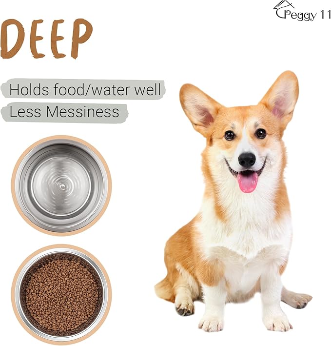 PEGGY11 Deep Stainless Steel Anti-Slip Dog Bowls - 2-Pack, 3 Cups