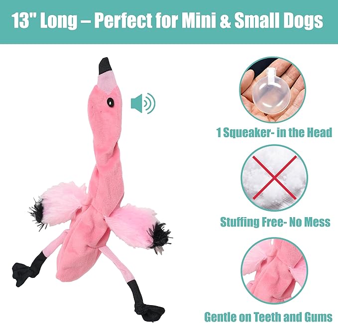 SPOT Skinneeez Flamingo 13 Inch Stuffing-Free Plush Squeaky Dog Toy – Soft Interactive Chew Toy for Small and Medium Dogs – Mess-Free Play for Light & Moderate Chewers