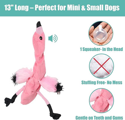 SPOT Skinneeez Flamingo 13 Inch Stuffing-Free Plush Squeaky Dog Toy – Soft Interactive Chew Toy for Small and Medium Dogs – Mess-Free Play for Light & Moderate Chewers