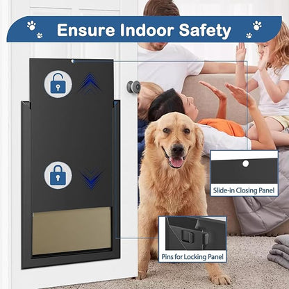 Extra Large Dog Door, XL Dog Door with 2 Self-Closing Insulated Flaps for Extreme Weather, Heavy Duty Aluminum XXL Dogs Doors for Pets Up to 230LBS, for Interior & Exterior Doors, X-Large, Black