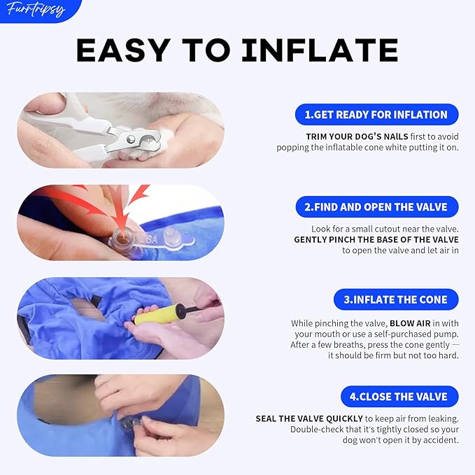 Inflatable Dog Cone Collar with Detachable Sturdy Shield,Soft&Lightweight-Ideal for Post-Surgery Recovery and Daily Wear,Suitable for Small Medium Large Dog Breeds(Blue,M+)