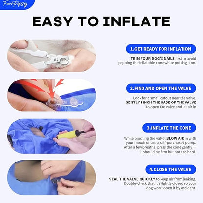 Inflatable Dog Cone Collar with Detachable Sturdy Shield,Soft&Lightweight-Ideal for Post-Surgery Recovery and Daily Wear,Suitable for Small Medium Large Dog Breeds(Blue,M+)