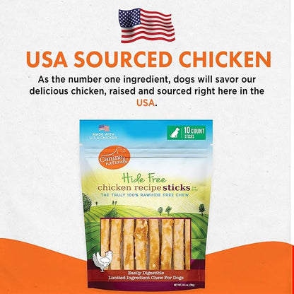 Canine Naturals Chicken Recipe Chew - Rawhide Free Dog Treats - Made From USA Raised Chicken - All-Natural and Easily Digestible - 10 Count of 5 Inch Stick