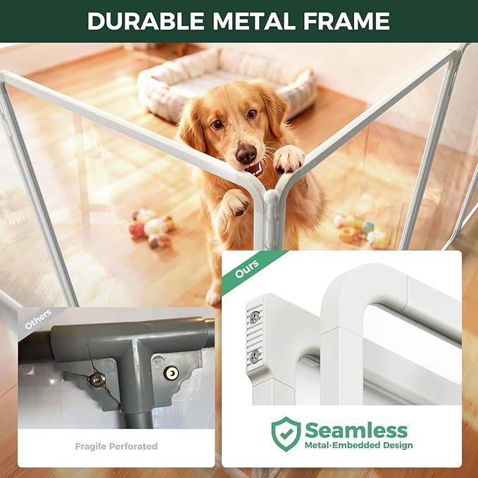 FXW AuraSpace Pro Acrylic Indoor Dog Playpen, Heavy-Duty with Metal Frame, 40" Height 12 Panels for Medium and Large Dogs, White│Patented