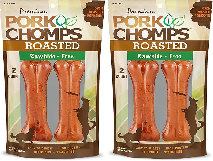 Pork Chomps Roasted Pressed Pork Skin Dog Chews, 4.5-inch Bone, 2 Count (Pack of 2)