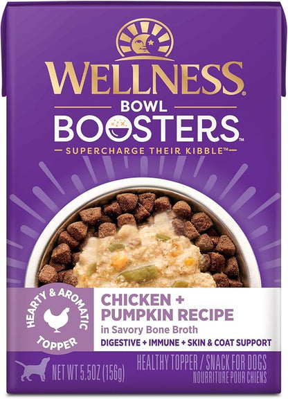 Wellness Bowl Boosters Hearty Topper Wet Dog Food for Small, Medium, and Large Breeds, Grain Free, Natural, Chicken and Pumpkin Recipe, 5.5 oz, Pack of 12