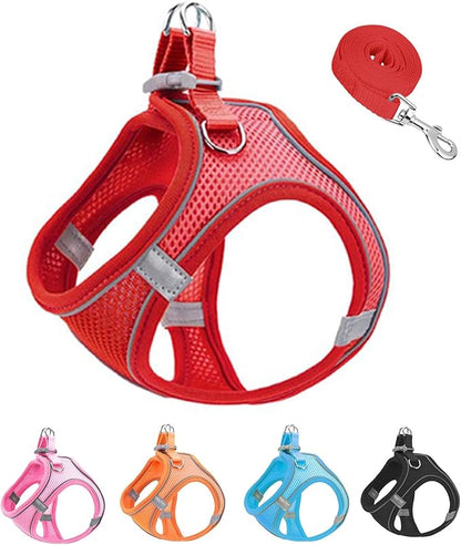 XXS Red Soft Mesh Dog Harness and Leash Set,No Escape Puppy Harnesses for Training Walking， Reflective Adjustable Puppy Vest for Small Medium Dogs, Cats (Red, XXS)