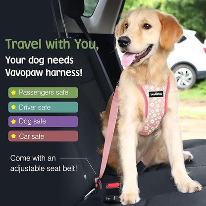 VavoPaw Dog Seat Belt, Safety Vest Dog Car Harness with Adjustable Buckle Dog Seat Belt for Vehicle Nylon Pet Safety Seat Belts Heavy Duty(L, Pink Daisy)