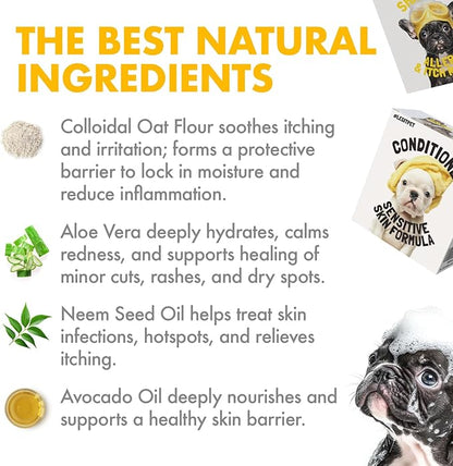 LEGITPET Oatmeal Dog Shampoo & Conditioner Itch & Allergy Relief with Honey & Aloe Hypoallergenic Gentle Calming Formula for Sensitive Skin & Dandruff Safe for Puppies Best for All Breeds 2 x 16oz
