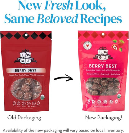 Lord Jameson Berry Best Soft & Chewy Organic Dog Treats - Strawberries & Beets- Gluten-Free, Preservative-Free, USDA Certified Organic – For All Life Stages - Made in USA 6 oz