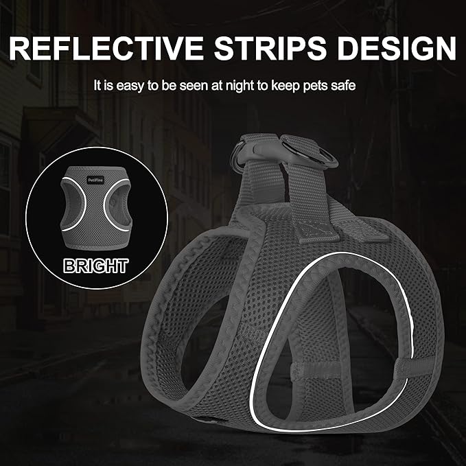 PetiFine Cat Harness and Leash Set,Escape Proof Kitten Harness Reflective,Soft Lightweight Puppy Harness for Walking and Travelling(XXS, Grey)