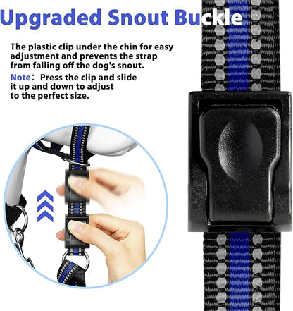BARKLESS Soft Dog Head Collar, Patented Padded No Pull Head Halter, Training Nose Leash with Safety Link for Medium Large Dogs, Adjustable Muzzle Leash, Easy Control for Walking(Blue, M)
