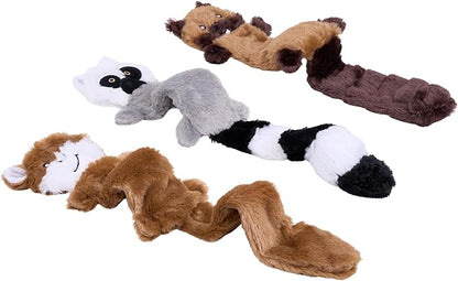 ZippyPaws Skinny Peltz - No Stuffing Dog Toy Pack to Keep Them Busy, for Medium and Large Dogs, Squeaky Pet Toys, Unstuffed Chew Toys, Soft Plush Variety Pack, Chipmunk, Lemur, and Monkey - 18"