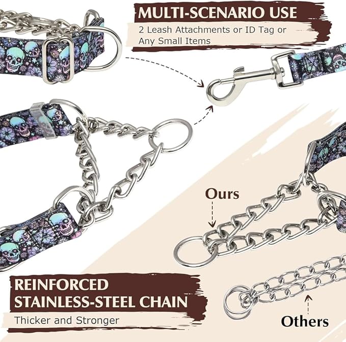 Martingale Collar，Stainless Steel Chain Martingale Collar for Dogs, No Pull Slip Cinch Choker Choke Heavy Duty Dog Collar