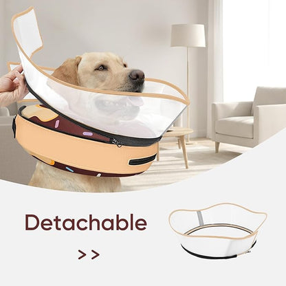 Supet Raised Inflatable Dog Cone After Surgery - Adjustable Recovery Donut Collar with Removable Shield to Stop Licking Wounds & Protect Stitches - Soft Dog Cone Alternative for Small Dogs (Brown,S)