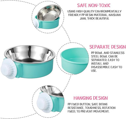 Mimorou 12 Pcs Crate Bowls Bulk Puppy Dog Bowls for Kennel Removable Stainless Steel Crate Water Bowl Kennel Hanging Food Feeders Coop Cup for Cat Puppy Rabbit Birds Ferret Guinea Pigs