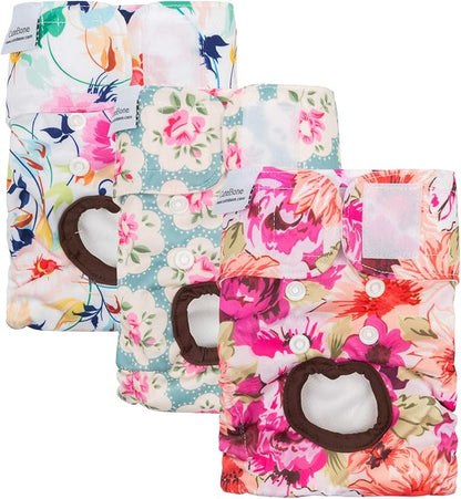CuteBone Dog Diapers Female Washable Small Medium Large 3 Pack Reusable Doggie Diapers Puppy Period Pants for Doggy Heat Cycle Peeing