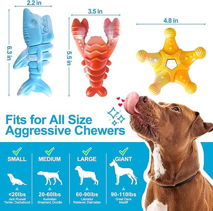 NEZIN Dog Chew Toys, Indestructible Dog Toys for Aggressive Chewers, Tough Dog Toys, Durable Dog Chew Toys for Large Medium Breed, Interactive Dog Toys with Real Beef Flavor (Mix 3 Pack)