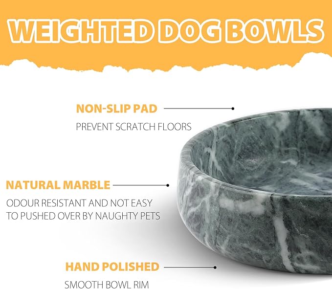 Karibiber Green Marble Dog Bowl, 6lbs Non-Slip,Non-Tipping Heavy Dogs Food Bowl, Large Dog Dish, Weighted Food and Water Bowls for Large Dogs, Natural Marble, Easy to Clean, Holds 6 Cups