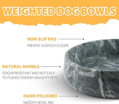 Karibiber Green Marble Dog Bowl, 6lbs Non-Slip,Non-Tipping Heavy Dogs Food Bowl, Large Dog Dish, Weighted Food and Water Bowls for Large Dogs, Natural Marble, Easy to Clean, Holds 6 Cups