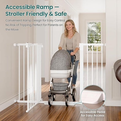 Cumbor 36" Extra Tall Baby Gate, 30-54" Wide Dog Gates for Large Dogs, Dual Lock & Self-Closing Child Gate for Stairs, Doorways & Hallways, Pressure Mounted Safety Proofing for Babies & Pets, White