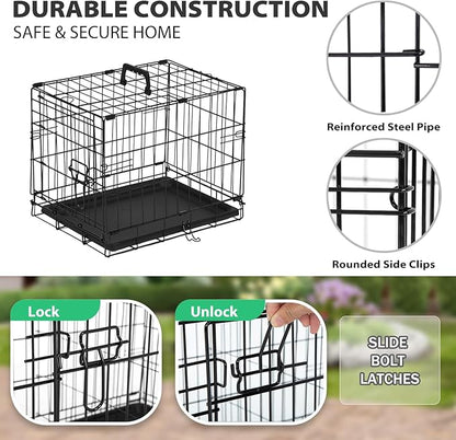 BestPet | Dog Crate | 18" | Black | Foldable Metal Kennel with Single Doors, Secure Slide-Bolt Latches, Leakproof Tray | Portable Dog Cage for Small Breeds | for Travel, Indoor & Outdoor Use