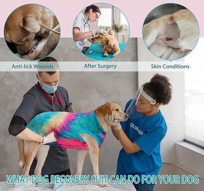 Dog Surgery Recovery Suit, Surgical Recovery Suit for Dog Male Female Neuter, Spay Shirt Onesie for Post Surgery, Cone Alternative, Tie-dye Green, S