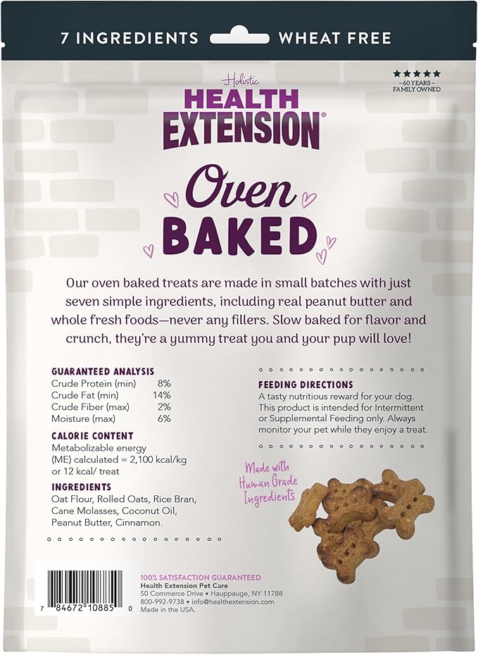 Health Extension Oven-Baked Dog Treats, Peanut Butter Recipe – Gluten & Wheat-Free, Superfood-Infused, Crunchy Biscuits for Puppy Training (2.25 lb)