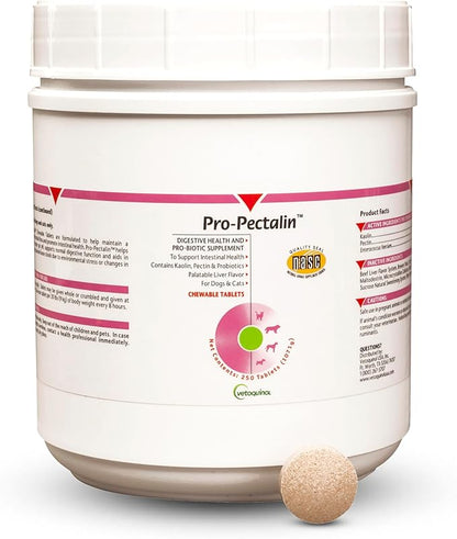 Vetoquinol Pro-Pectalin Chewable Tablets for Dogs & Cats, Helps Relieve Occasional Diarrhea, Situational Diarrhea Relief with Kaolin and Pectin, Contains Beneficial Probiotic Bacteria, 250 ct