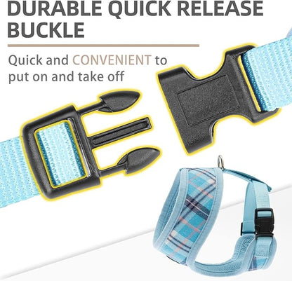 PUPTECK Soft Mesh Dog Harness and Leash Set Pet Puppy Cat Comfort Padded Vest No Pull Harnesses, Light Blue, S
