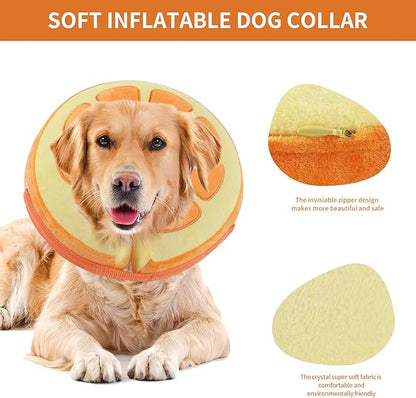 IEUUMLER Inflatable Recovery Dog Collar, Protective Donut Cone, Adjustable Soft Collar for Dog and Cat After Surgery Prevent from Biting & Scratching EU002 - Orange M+