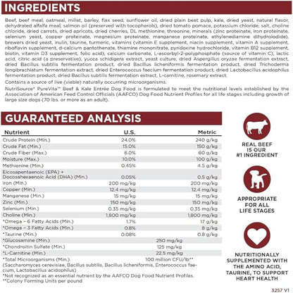 NutriSource Pure Vita Beef & Kale Dog Food, 25LB