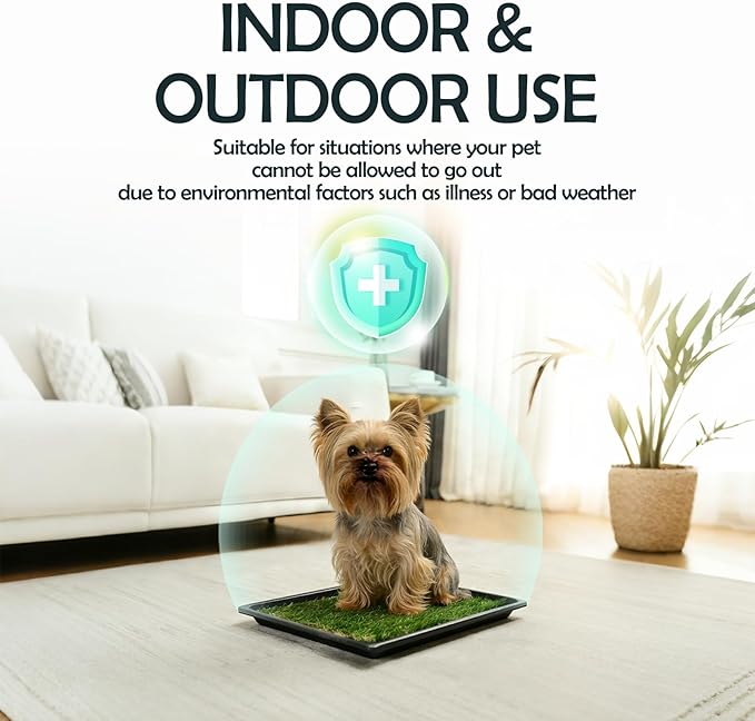 MEEXPAWS Dog Grass Pee Pads for Dogs with Tray | Extra Small 17 x 13 in for Puppy Less Than 6 lbs | 2× Artificial Grass Pads Replacement | Rapid Drainage | Indoor Dog Litter Box | Hemmed Edge