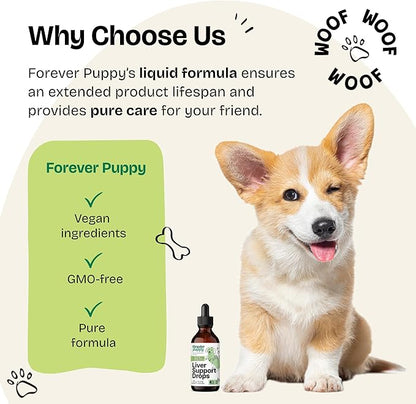 Forever Puppy Liver Support for Dogs - Liquid Milk Thistle Extract for Dogs - Liver Detox Vitamins and Supplements for All Breeds & Sizes - Sugar & Alcohol-Free Drops - 4 oz