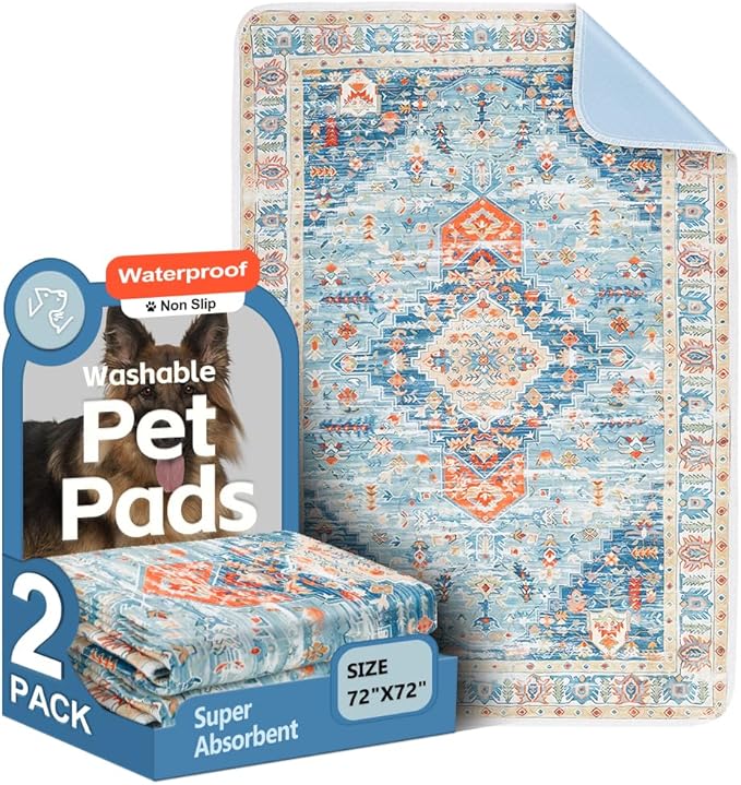 Washable Pee Pads for Dogs 2 Pack Reusable Puppy Training Pads 72"x72" Super Absorbent Waterproof Dog Training Pads, Non-Slip Potty Pads Whelping Pads Litter Mat Pet Supplies - Blue/Mix