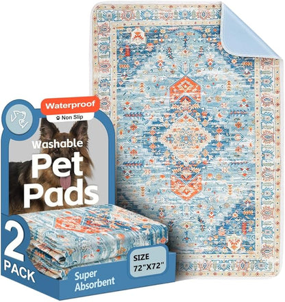 Washable Pee Pads for Dogs 2 Pack Reusable Puppy Training Pads 72"x72" Super Absorbent Waterproof Dog Training Pads, Non-Slip Potty Pads Whelping Pads Litter Mat Pet Supplies - Blue/Mix