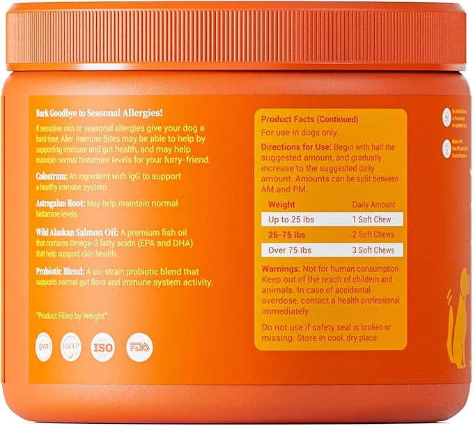 Multi-Symptom Dog Allergy Relief Chews with Probiotics - Soothe Itching, Ears, Paws - Lamb Flavored, 120ct