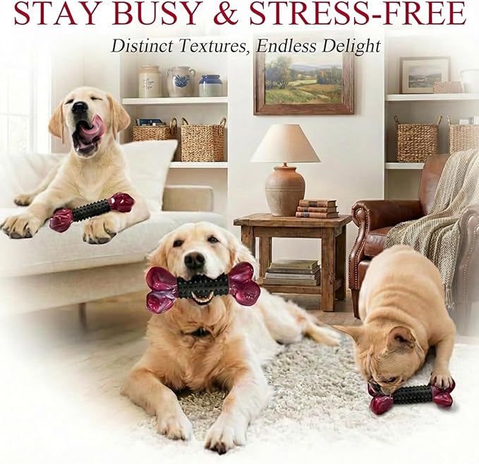 Apasiri 3-Pack Tough Dog Toys for Aggressive Chewers: Bacon Flavored Long Lasting Dog Bones for Large Dogs, Heavy Duty Nylon & Rubber Dog Chew Toys to Keep Them Busy, Medium & Large Breed, Black